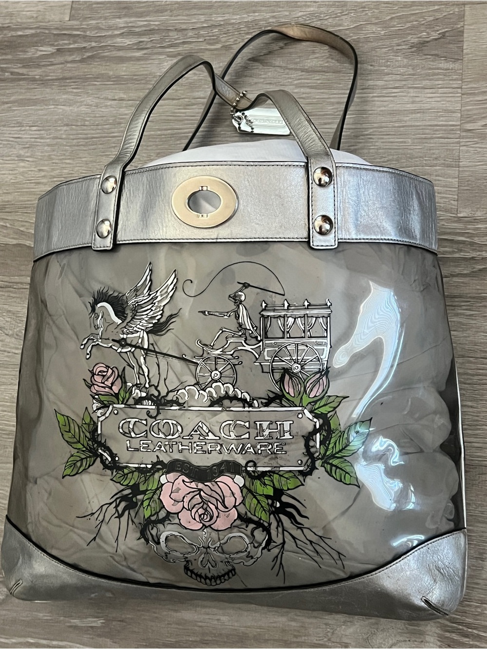 Coach Tattoo PVC Skull Rose Tote + Pouch 13662 Rare